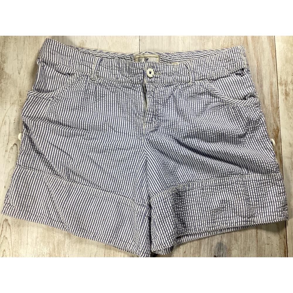 American Eagle Seersucker Striped Short Blue White Women 12 100% Cotton